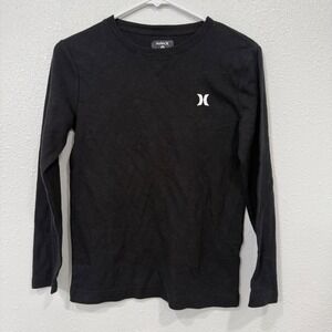 Hurley Boys Medium Black Long Sleeve‎ Waffle Knit Thermal Shirt Logo 6631-023
